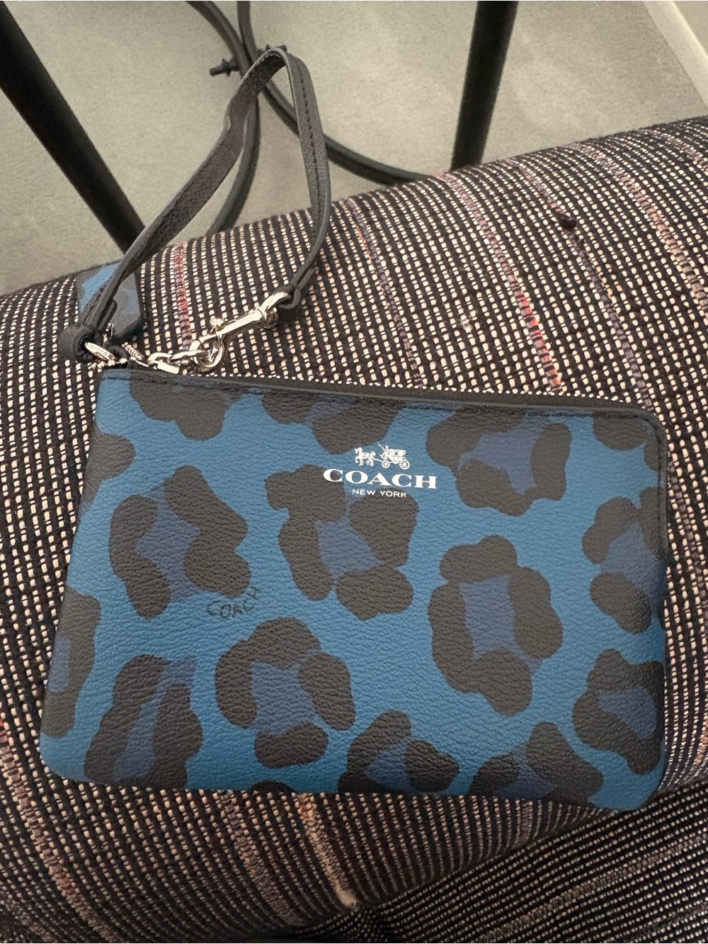 COACH Blue Leopard Print Wristlet Pouch